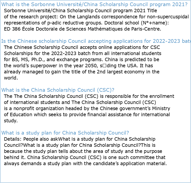 Sorbonne Université/China Scholarship Council program 2021