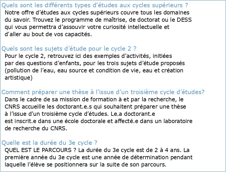 Études de 2e et 3e cycles