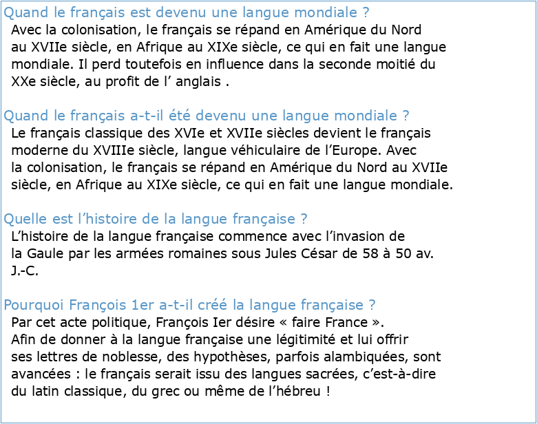 Petite histoire de la langue française