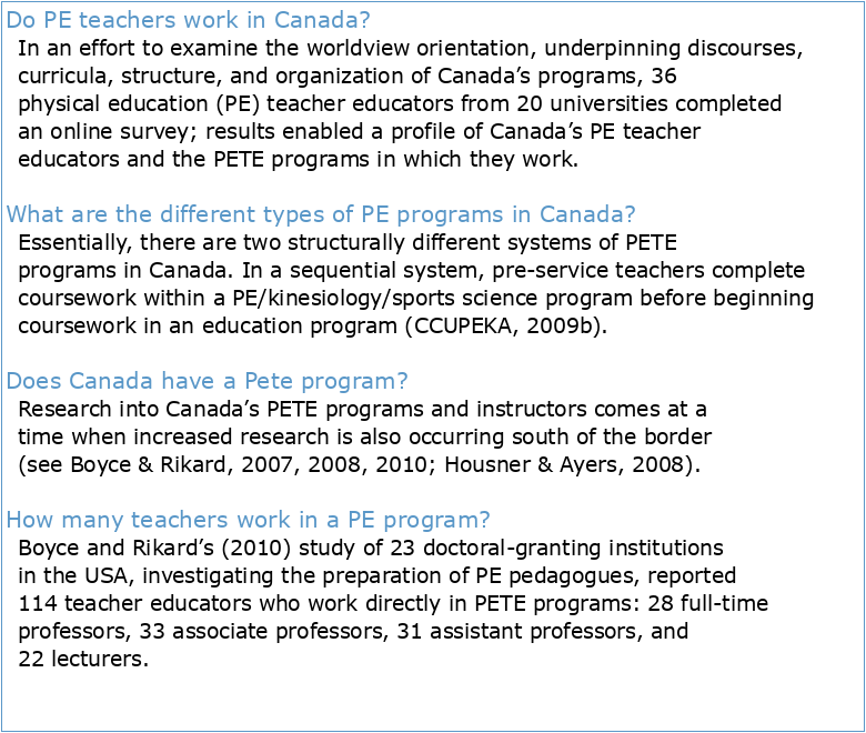 Physical Education Teacher Education (PETE) in Canada