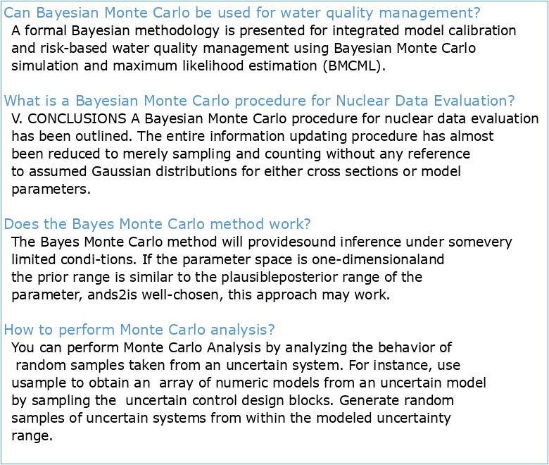Development of Bayesian Monte Carlo techniques for water quality