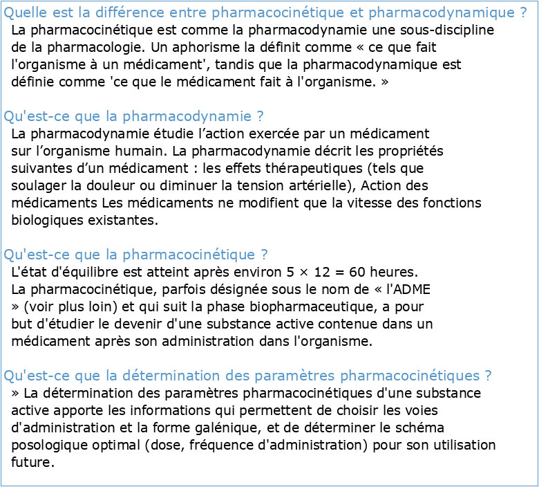 Notions de pharmacocinétique pharmacodynamie