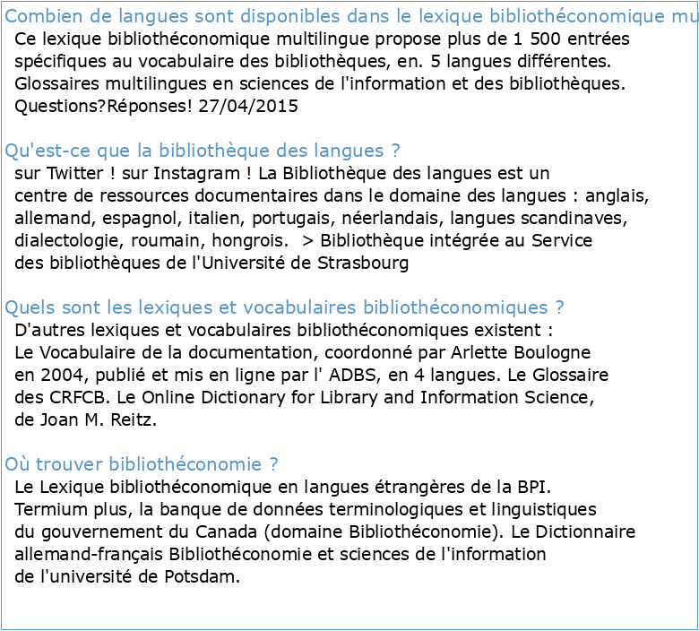 Lexique bibLiothéconomique en Langues étrangères