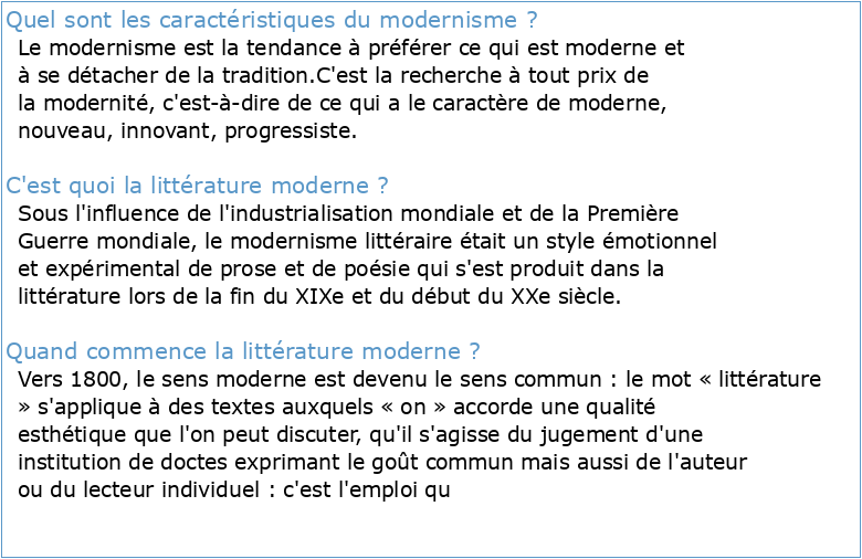 Chapitre I : Du modernisme en littérature française