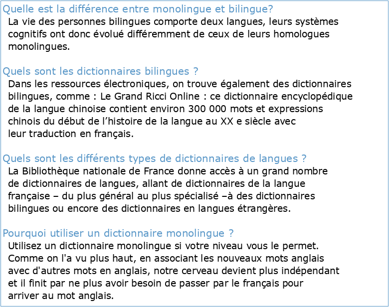 Les dictionnaires monolingues bilingues et semi