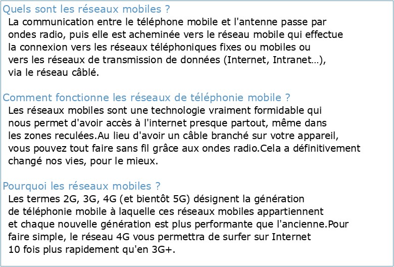 Les réseaux de télécommunication mobile