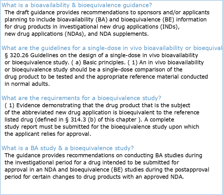 GUIDELINES FOR BIOAVAILABILITY & BIOEQUIVALENCE STUDIES
