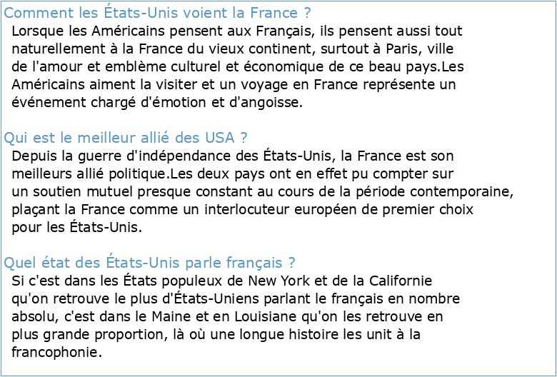 La France et les Etats-Unis