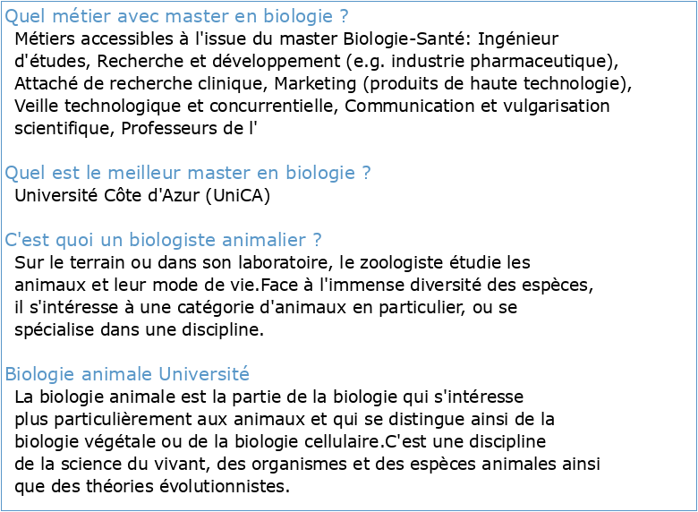 Master – Biologie Animale