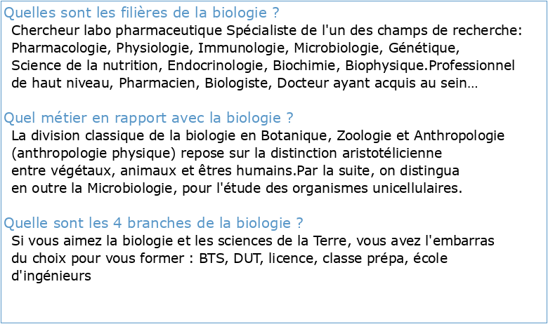 Filières et métiers liés à la biologie :