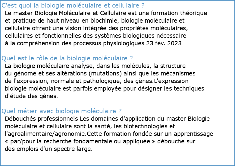 Biologie cellulaire/moléculaire