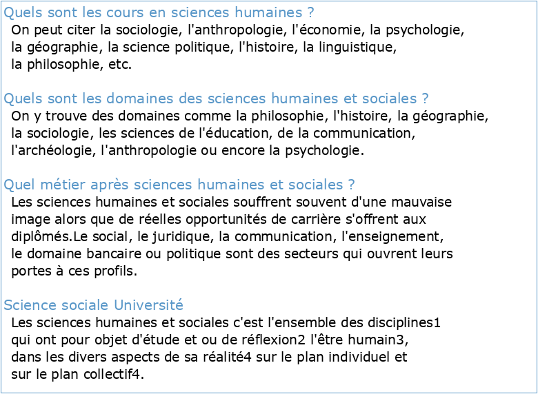 PROGRAMMES DE COURS SCIENCES HUMAINES ET SOCIALES