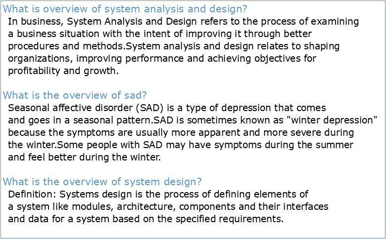 Overview of System Analysis and Design
