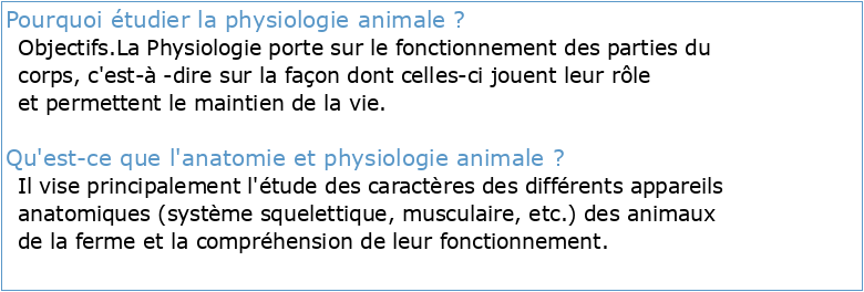 Physiologie animale Objectifs pédagogiques du cours