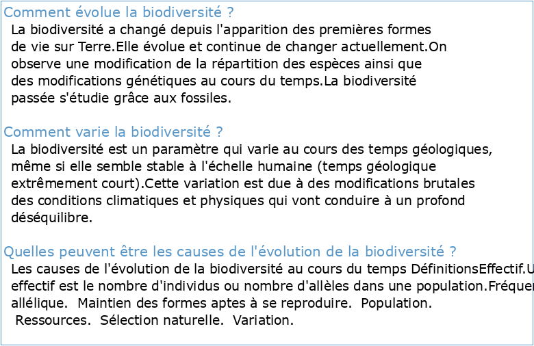 L'évolution et la biodiversité