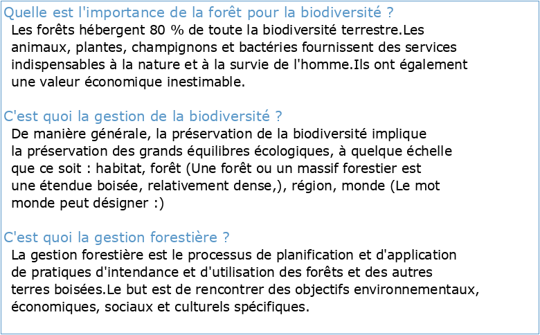 Biodiversité et Gestion Forestière