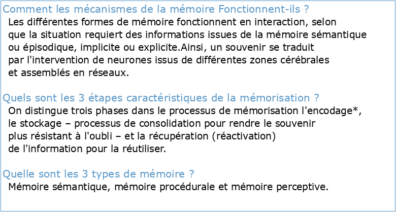 • Mécanismes neurobiologiques de la mémoire
