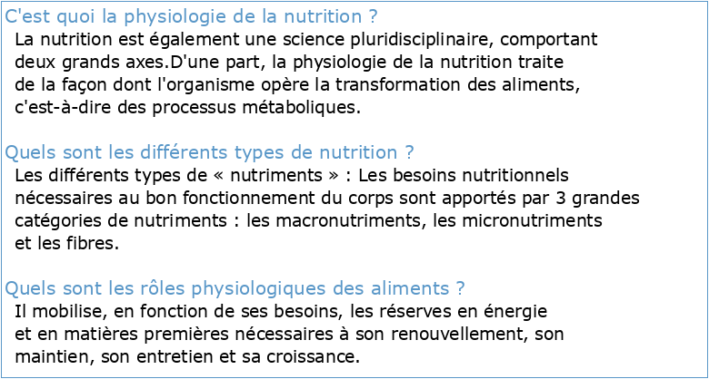 Chapitre 7 PHYSIOLOGIE DE LA NUTRITION