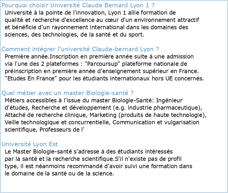 Université Claude Bernard LYON I Département de Biologie Humaine