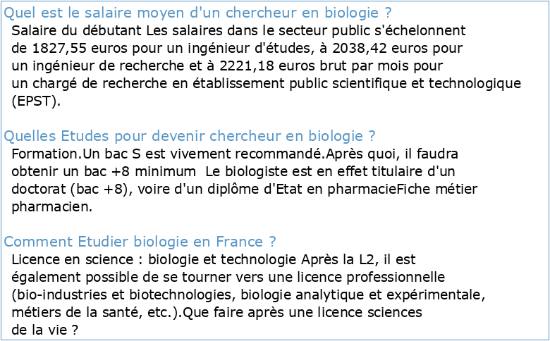 La Recherche en biologie en France