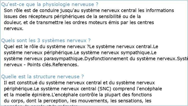 Physiologie nerveuse Plan :