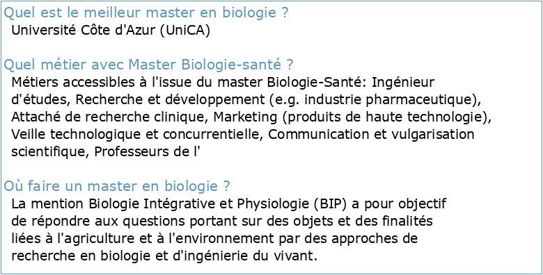 Evaluation du master Biologie intégrative de l'Université Paris 6