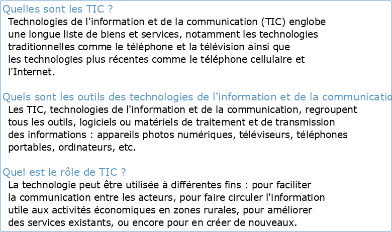 LES Technologies de lInformation et de la Communication « TIC