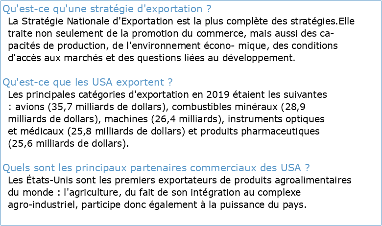 La stratégie américaine en matière d'exportation de produits