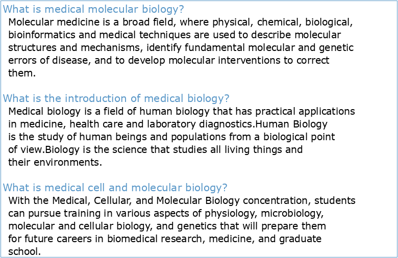 INTRODUCTION TO MEDICAL AND MOLECULAR BIOLOGY