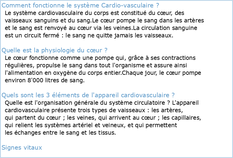 physiologie cardio-vasculaire
