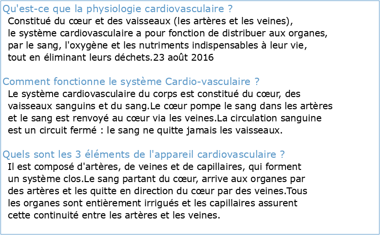 Physiologie du système cardiovasculaire 1 INTODUCTION