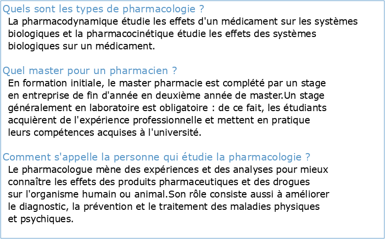 Master Pharmacologie pré-clinique pharmacologie clinique et