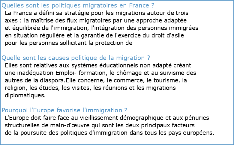 La politique française et européenne de l'immigration
