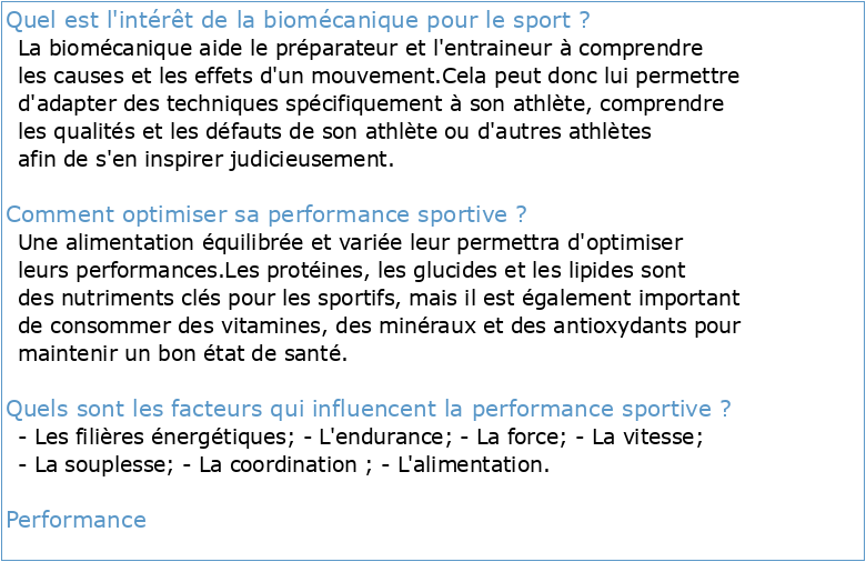 Biomécanique et optimisation de la performance sportive