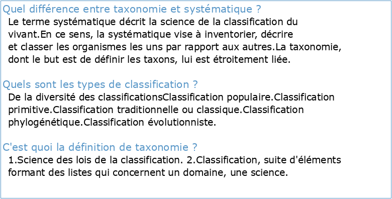 I Classification Taxonomie et Systématique : D