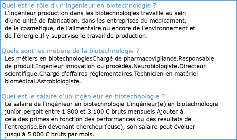 Fiche Métier INGÉNIEUR•E EN BIOTECHNOLOGIES