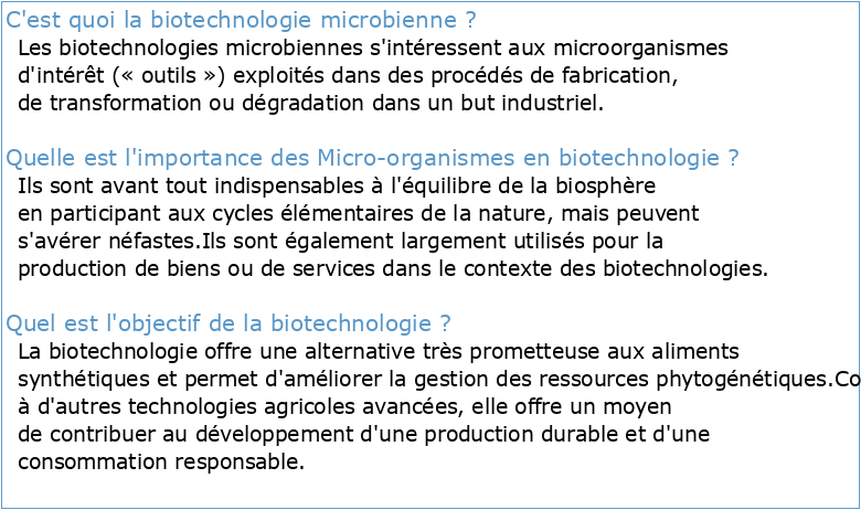 Introduction à la Biotechnologie Microbienne