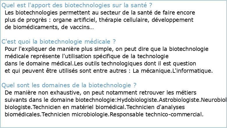 Biotechnologies Et Santé