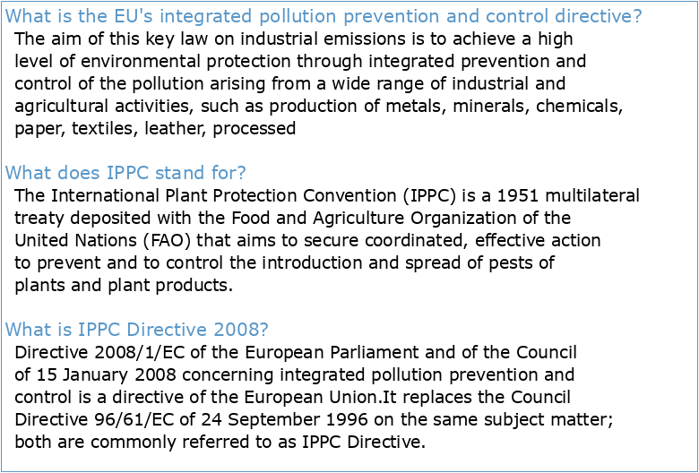 Integrated Pollution Prevention and Control (IPPC