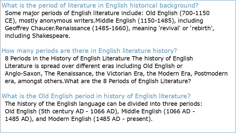 57 AN OUTLINE OF ENGLISH LITERATURE PERIOD HISTORICAL
