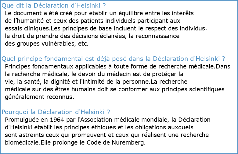 Déclarations DECLARATION D'HELSINKI DE L'ASSOCIATION
