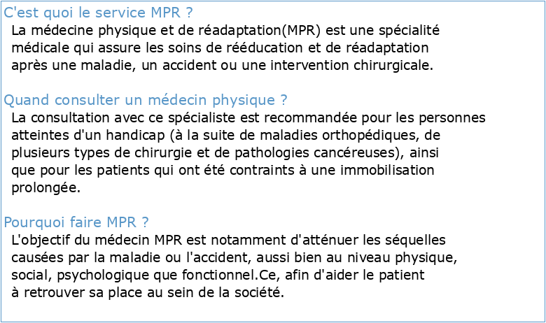 Médecine Physique et Réadaptation (MPR)