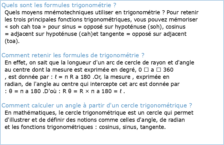 Trigonométrie I Cercle trigonométrique II Cosinus sinus