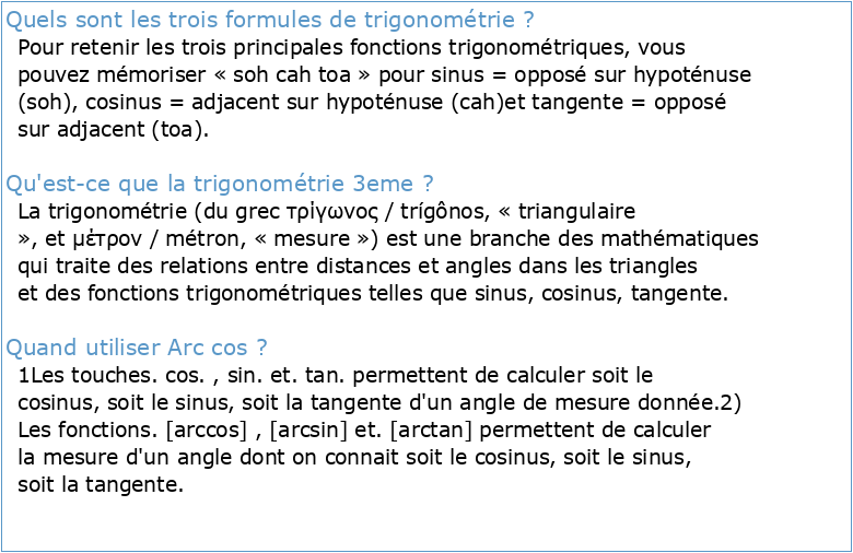Chapitre 3 Trigonométrie
