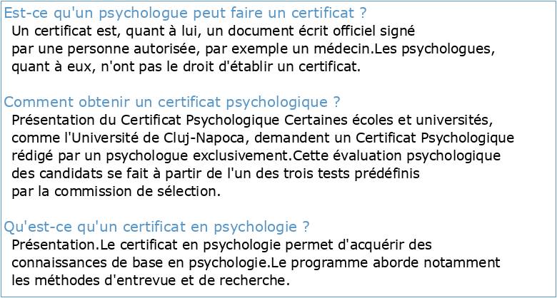 Certificat Évaluation en Psychologie Générale Sanitaire