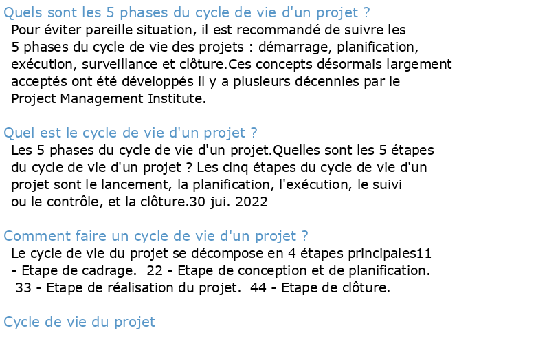 Cycle de vie des projets
