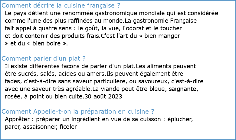 Le lexique de la cuisine française