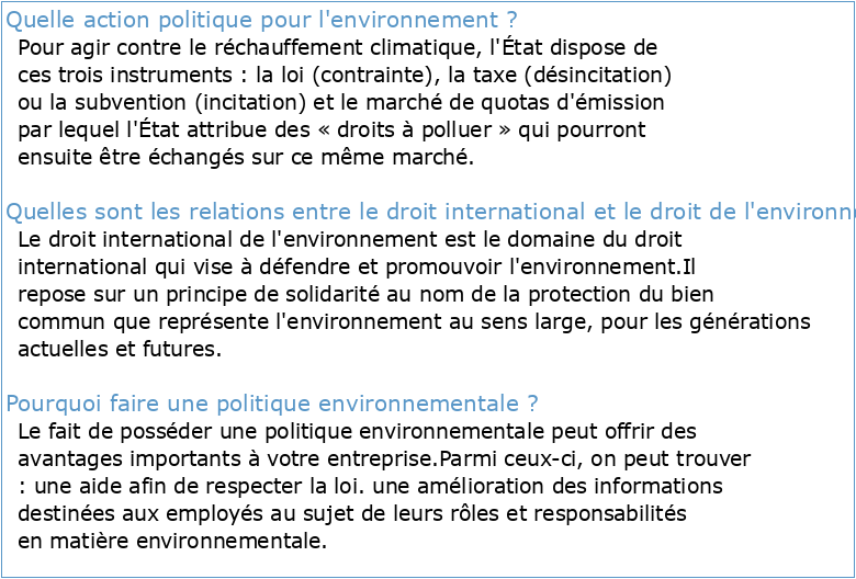 L'environnement et la politique internationale
