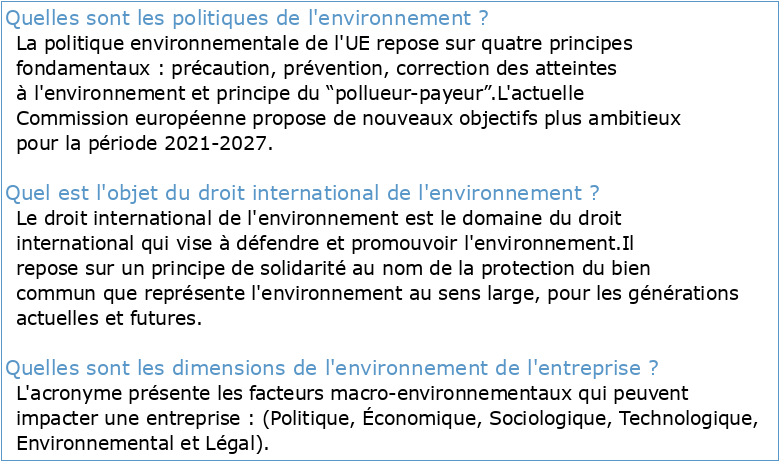 La dimension internationale des politiques d'environnement