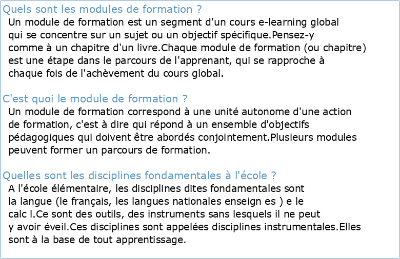 MODULE DE FORMATION Discipline : FRANÇAIS